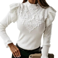 Long Sleeve Ruffle Lace Blouse