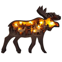 Forest Animal Wooden Tabletop Ornament with LED Light for Home Decoration_1