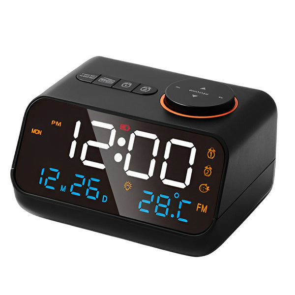 FM Radio LED Alarm Clock with Temperature and Humidity Meter - USB Rechargeable_0