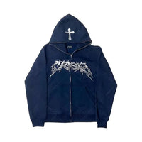 Cross Letter Printing Hooded Sweater