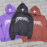 Cross Letter Printing Hooded Sweater