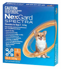 NexGard Spectra Chewable 3 Tablets for Extra Small Dogs 2-3.5kg prevention of heartworm disease
