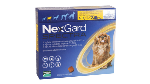 NexGard Spectra Chewable 3 Tablets for Small Dogs 3.5-7.5kg prevention of heartworm disease
